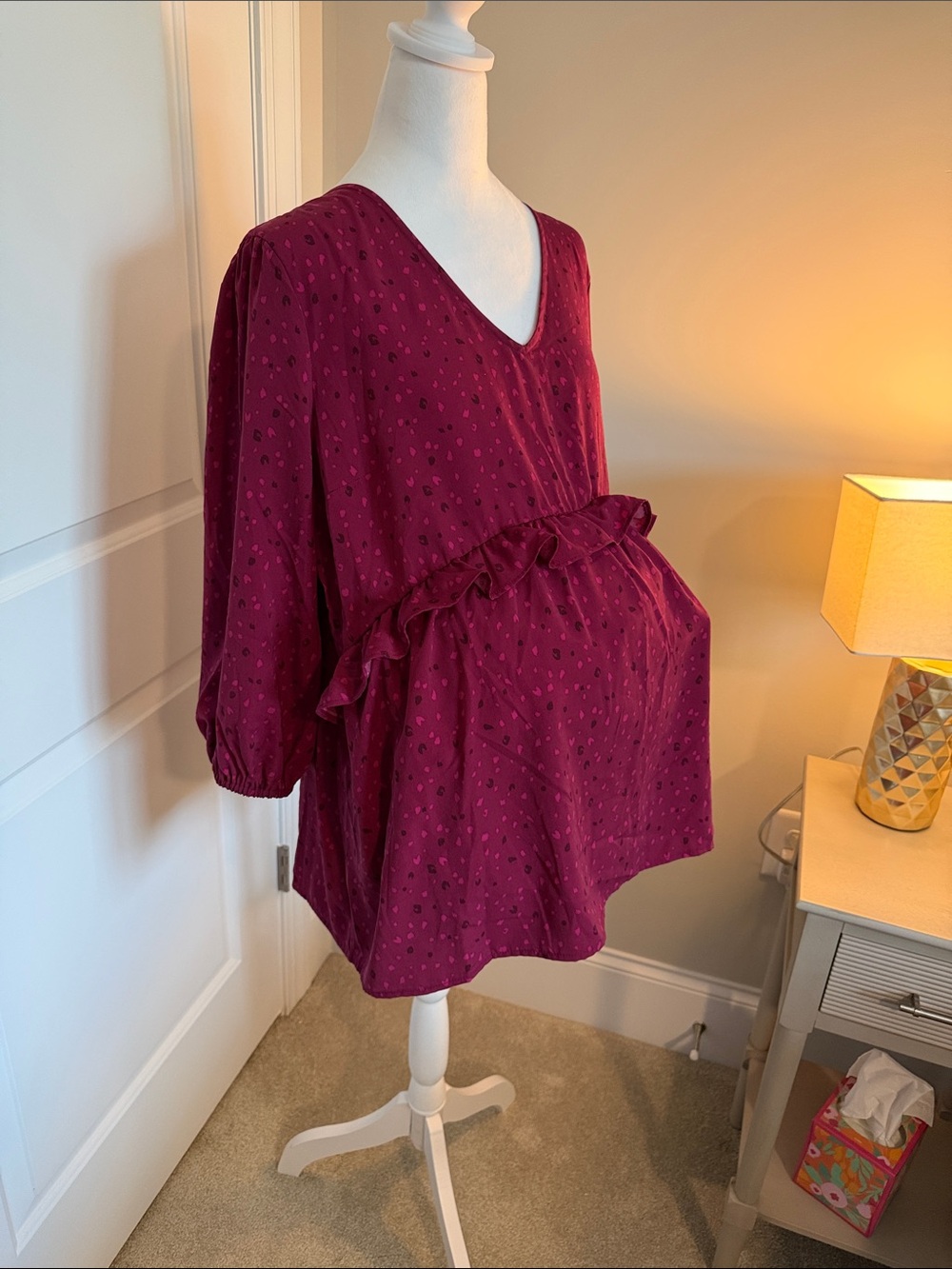 Isabel Maternity by Ingrid & Isabel Burgundy Ruffle Maternity Blouse